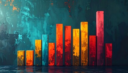 Colorful bar graph on textured wall