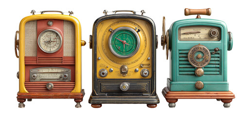 Vintage Radio Collection Featuring Retro Designs and Colorful Styles