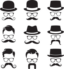 Visages set silhouette vector design