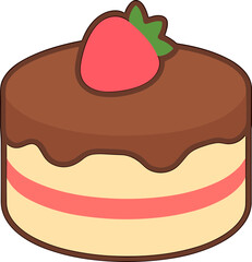 Simple Cartoon Style Chocolate Cake with Strawberry Topping Sweet Dessert