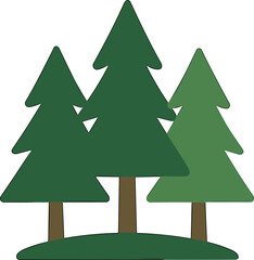 Simple Flat Design Three Green Pine Tree Forest Icon Illustration
