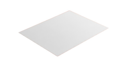 A blank white sheet of paper is placed at an angle on a pure transparent background, creating a minimalist and clean composition