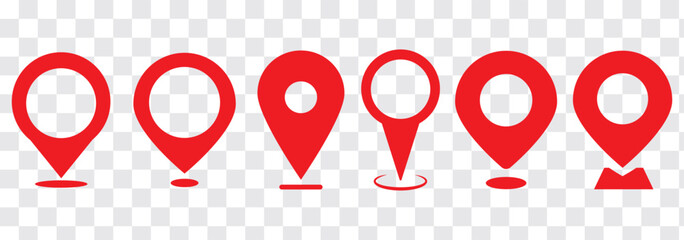 Map pointers, pin, marker, navigation, GPS, position, pointer, on transparent background. GPS, navigation, destination marker, travel guide, place pointer, and digital map design for apps and websites