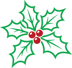 Black silhouette of holly branch. Vector illustration