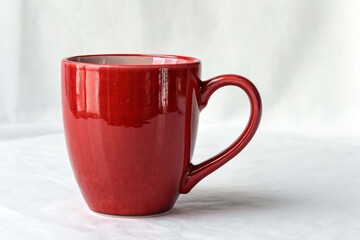 Red ceramic mug with handle isolated on white background