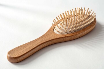 Wooden hairbrush isolated on white background