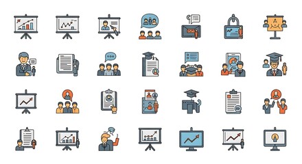 Obraz premium Collection of Business and Education Icons in Flat Style