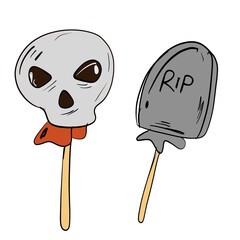 Halloween Skull and Gravestone Lollipop Illustration