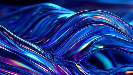 Dynamic 3D render of a flowing iridescent liquid metal surface with vibrant blue and purple waves - Powered by Adobe