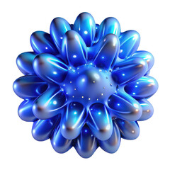 A vibrant, metallic blue, abstract, spiky sphere with a central core and glowing highlights, isolated on a transparent background