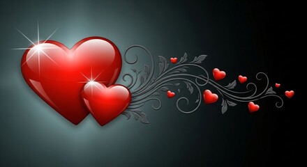 Elegant Red Hearts with Decorative Flourishes for Romantic Valentine's Day Design