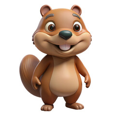 A cute, cartoonstyle squirrel with big eyes and a bushy tail stands on a plain transparent background, looking directly at the viewer with a friendly smile