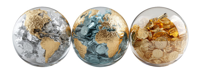 Global Economy Concept with Decorative Globes and Coins