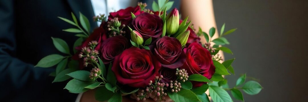 Elegant tuxedo-inspired bridal bouquet featuring dark blooms, lush greenery, and a sophisticated bow  Perfect for a modern, unconventional wedding ,  monochrome bouquet,  event flowers,  dark flowers