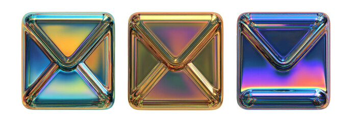 Colorful Metallic Envelope Icons in Three Different Designs