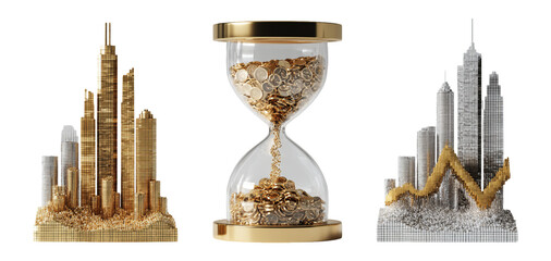 Financial Growth Concept with Hourglass and Skyscrapers Design