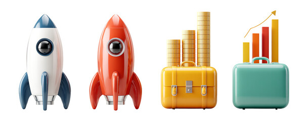 Creative Journey Concept with Rockets, Luggage, and Growth Graph