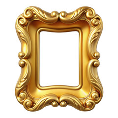 An ornate, baroquestyle golden picture frame with intricate scrollwork and decorative elements, isolated on a pure transparent background