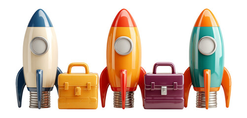 Colorful Retro Rockets with Toolboxes for Creative Projects