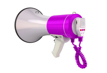 Purple and white megaphone isolated on transparent background