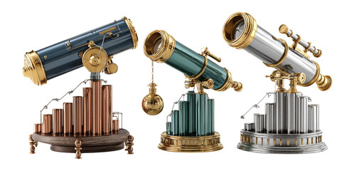 Vintage Telescope Display with Decorative Bar Graph Elements