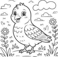 Hand-Drawn Eagle in Natural Habitat Black and White Wildlife Line Art for Coloring and Education
