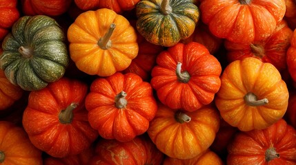 Display of different types and colors of pumpkins,autumn concept,copy space,banner.