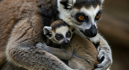 Ring tailed lemur mother and baby
