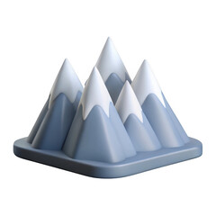 A stylized 3d rendering of a cluster of snowcapped mountains, isolated on a transparent background