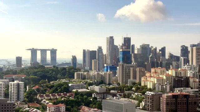Iconic MBS building and the CBD business district in Singapore skyline