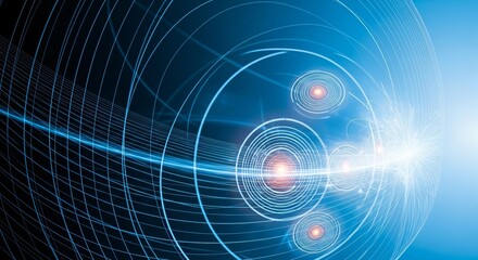 Dynamic Blue Abstract Energy Waves with Glowing Orbs and Light