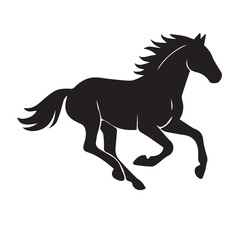 Vector graphic depicting a running horse silhouette, rendered in black and white, accented with bold outlines, suitable for logos, posters, or creative layouts.