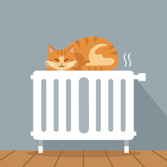 Orange cat lounging on white radiator in cozy indoor setting  