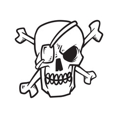 Funny Halloween Skull Cartoon Hand Drawn Doodle Illustration for Decoration On White Background