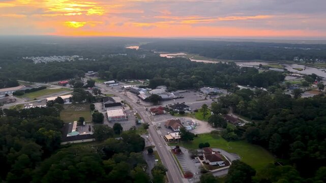 aerial orbit at sunrise over calabash nc, north carolin