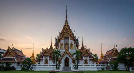 Ornate buddhist temple at golden hour