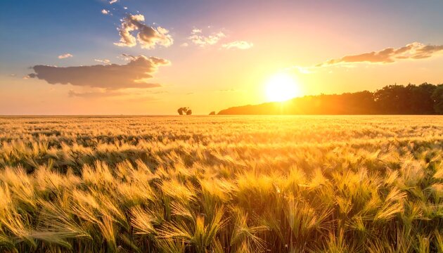 Golden sunset over a wheat field (1) - Powered by Adobe