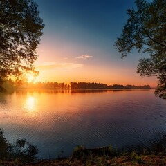 Fototapeta premium sunset over the river