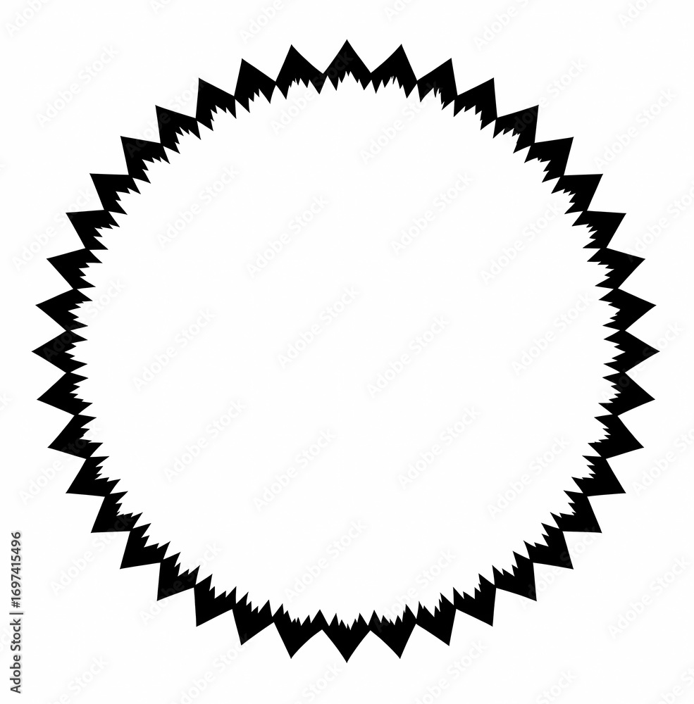 Poster a jagged oval frame with a black and white color scheme and sharp edges
