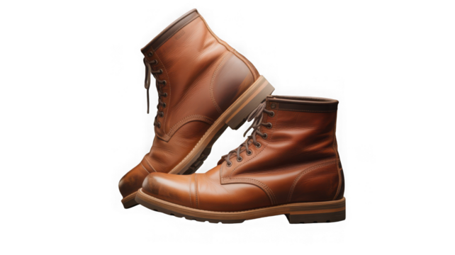  Pair of leather brown boots isolated on transparent background