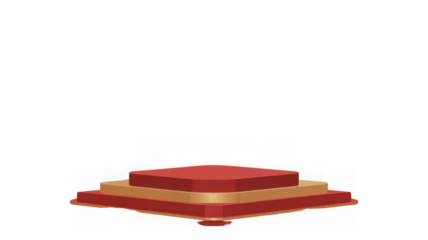  Red podium with golden frames and borders. Vector 3d square stage, product display stand and