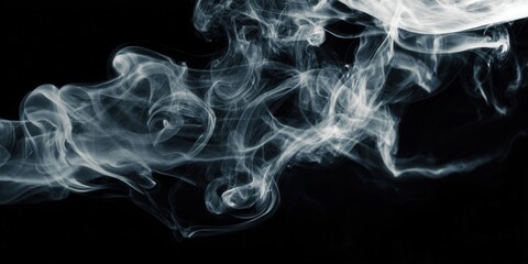 Obraz premium Ethereal wisps of white smoke dance and swirl across a deep, black backdrop creating an artistic display.