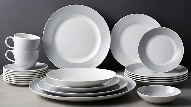 Elegant Greyish White Melamine Dinnerware Set for Chic Table Decor