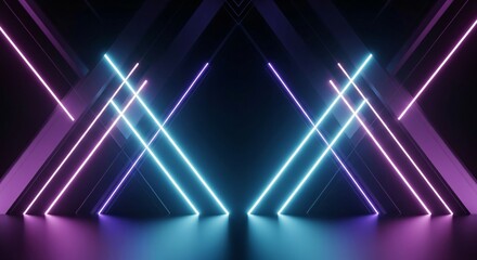 Dynamic Neon Light Geometric Stage with Vibrant Colors and Futuristic Design