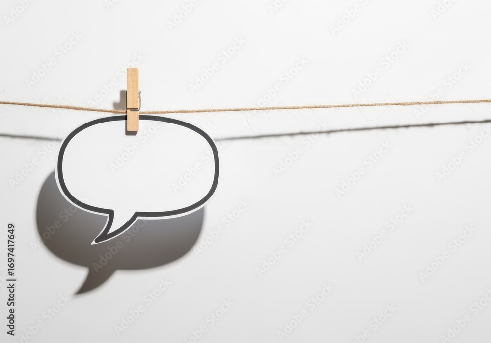 Poster Empty speech bubble hangs on natural string.
