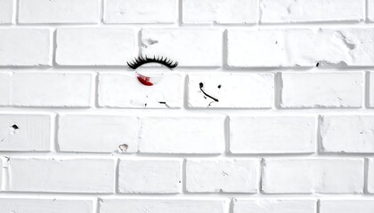 White brick wall with eye makeup