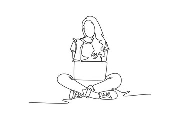 Study online or webinar concept. Single line draw design. Vector graphic illustration