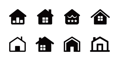 Set of home and house icons, in various styles for real estate, residential, and user interface designs
