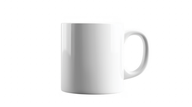 Simple white coffee mug against a transparent background with a red border for mockups