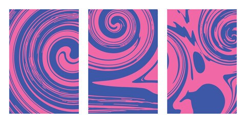 Obraz premium Abstract Pink and Blue Swirls in Three Panels Vector Illustration